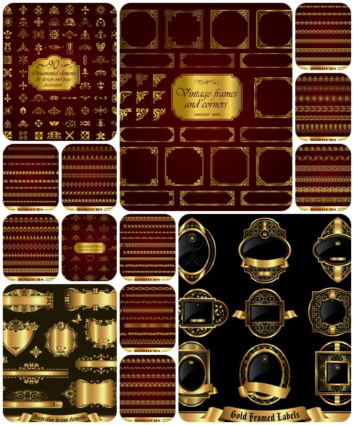 Borders with corner elements in gold - vector stock