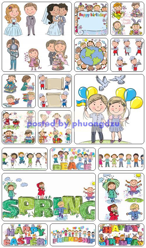 Big children collection in different situation and holidays - vector stock 2