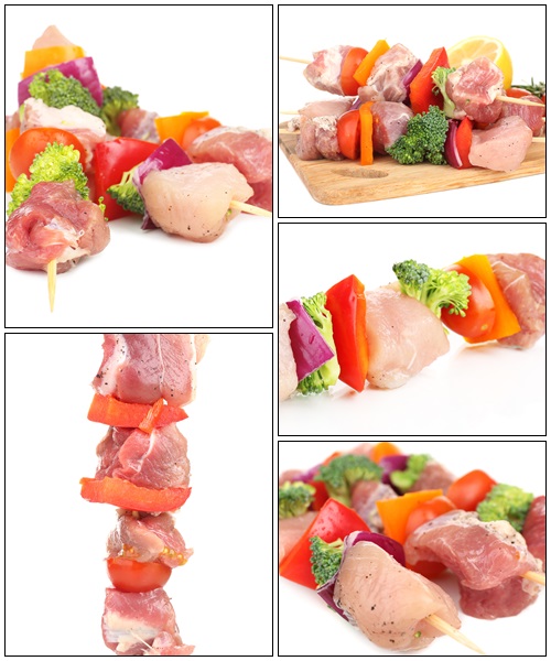 Raw pork kebab isolated on white - Stock Photo
