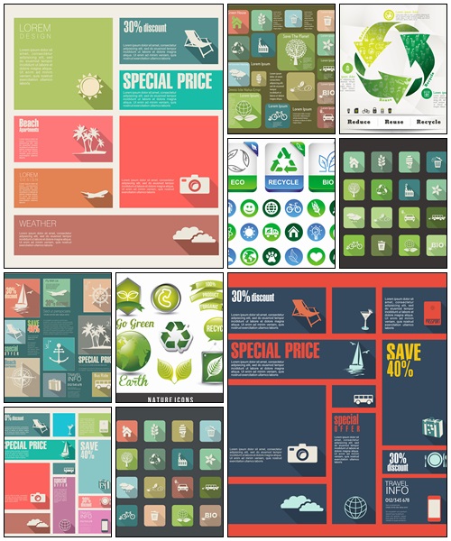 Travel and ecology vector flat icons set - vector stock