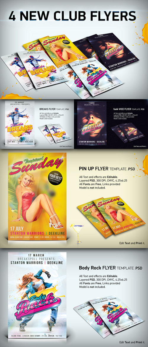 CreativeMarket - 4 Funky Flyer Templates Bundle PSD