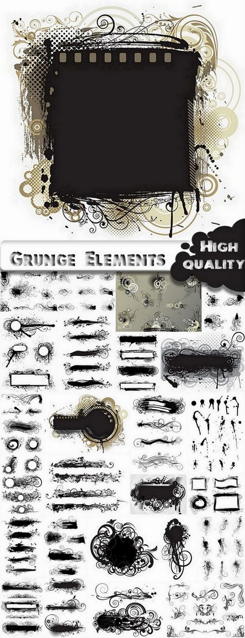 Grunge monogrsm frame and design elements in vector from stock - 25 Eps