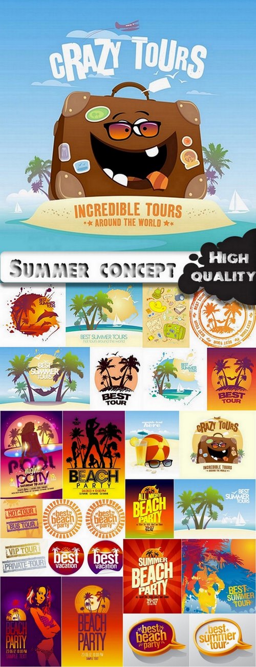 Summer concept and summer elements for flyers design in vector from stock - 25 Eps