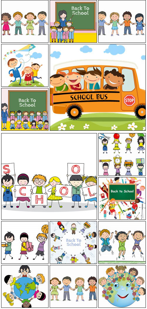 Children with school objects - vector stock