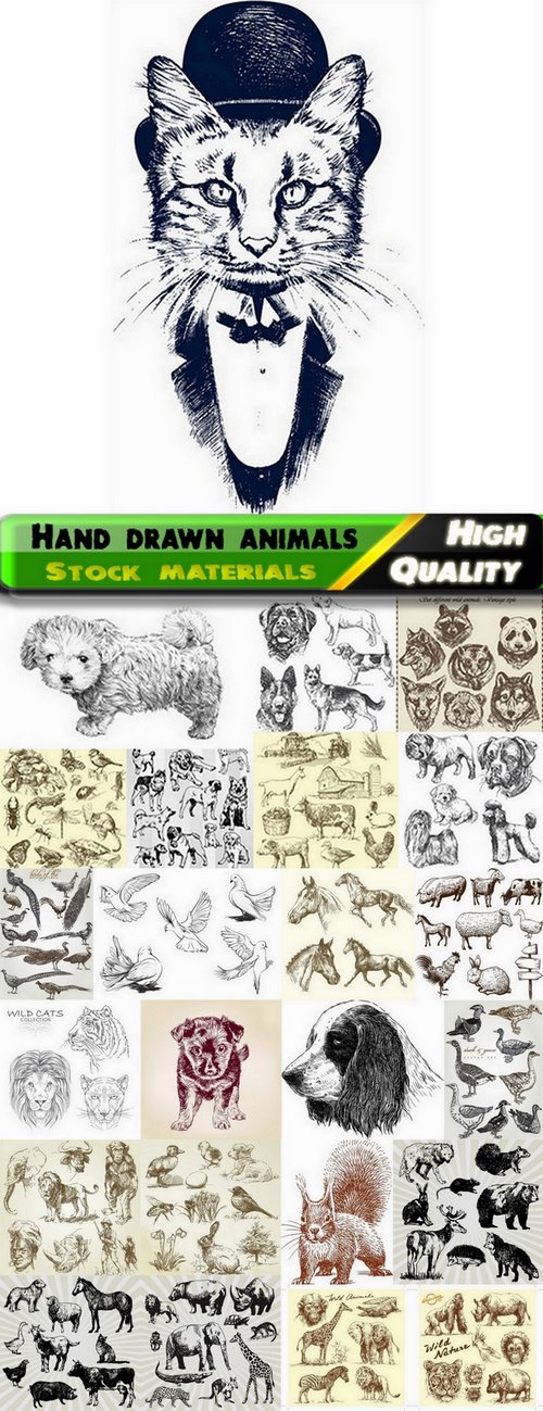 Hand drawn animals in vector from stock - 25 Eps