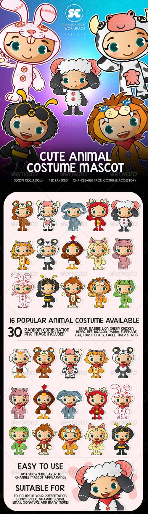 GraphicRiver People With Cute Animal Costume Mascot