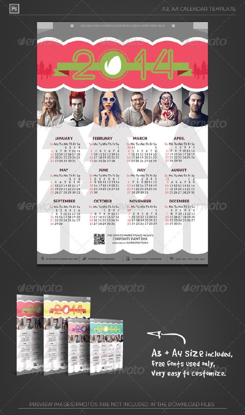 GraphicRiver Happy Holiday Calendar 2014 3286925