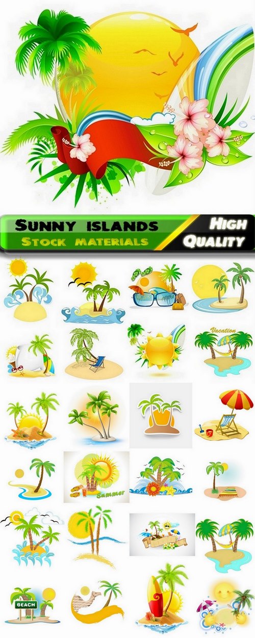 Sunny islands and Sunny beach Travel concept in vector from stock - 25 Eps