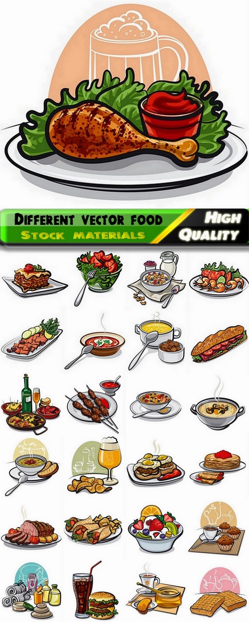 Set of Different vector food from stock - 25 Eps