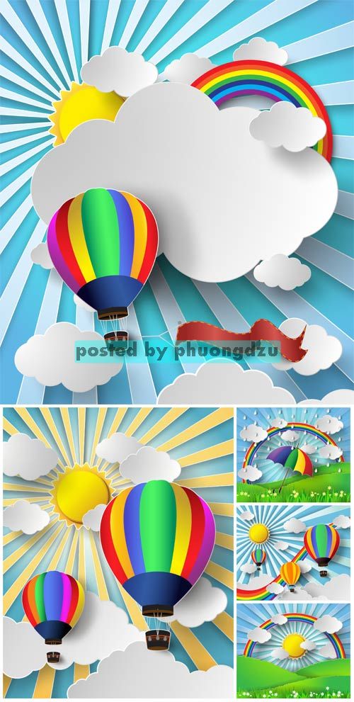 Hot air balloon in the sky, vector natural backgrounds 2