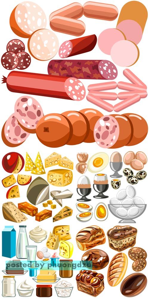 Food vector, meat, bread, cheese, milk 2