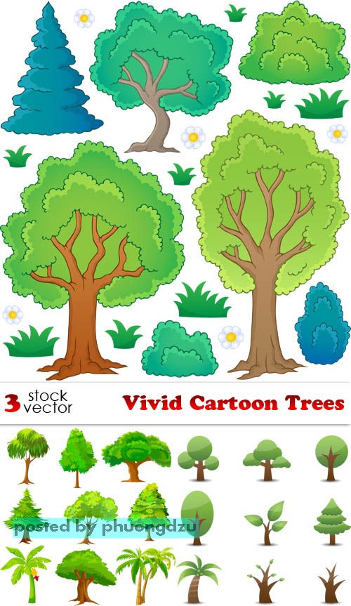 Vectors - Vivid Cartoon Trees  4