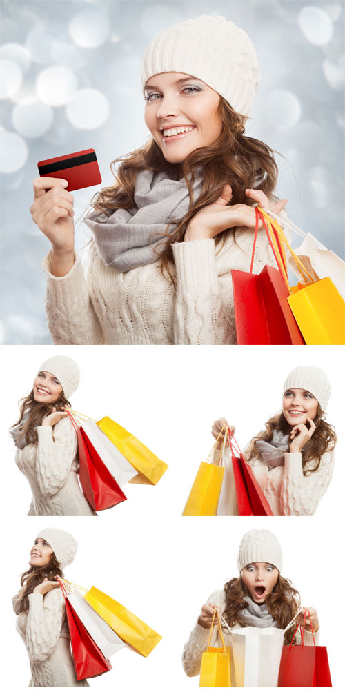 Покупки, распродажи, девушка с покупками / Purchase, sale, woman shopping - stock photos