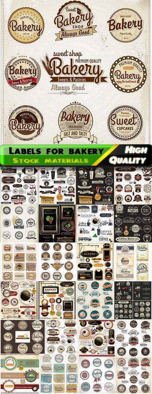 Different vector labels for bakery from stock - 25 Eps
