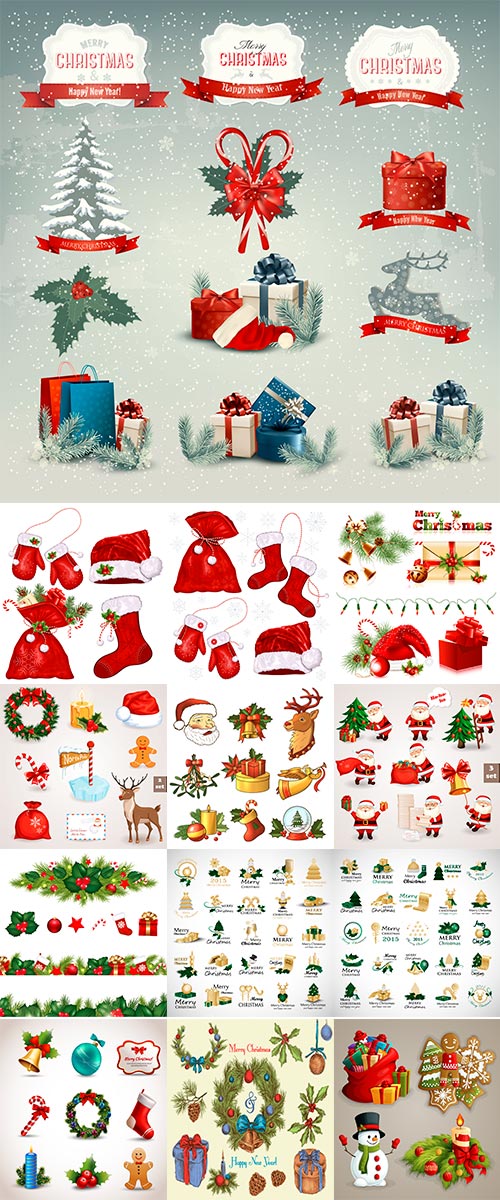 Stock Collection of Christmas icons and design elements, Vector illustration