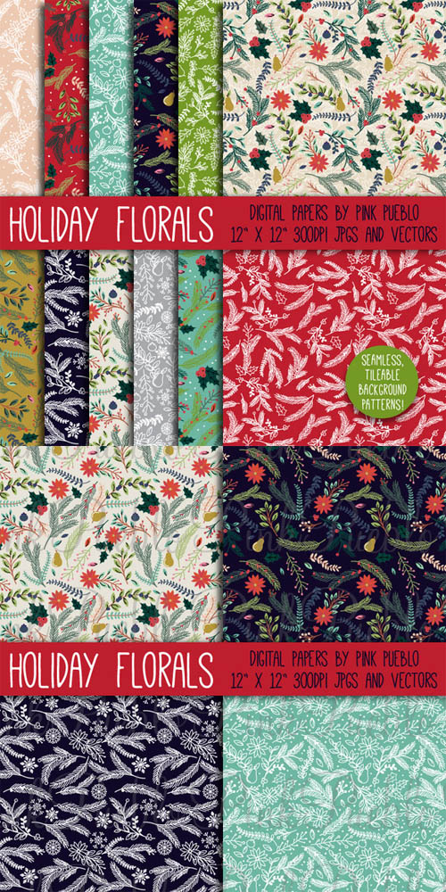 CreativeMarket - Christmas Holiday Floral Patterns 95422