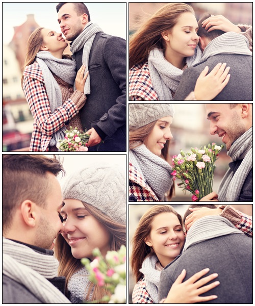 Romantic couple with flowers - Stock Photo