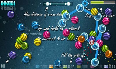 Captures d'écran du jeu Pyxidis sur Android, une tablette.