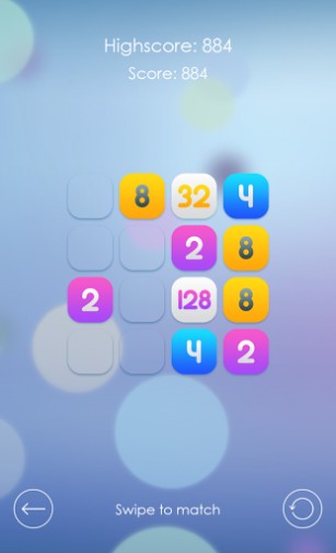 Captures d'écran du jeu Super 2048 sur Android, une tablette.