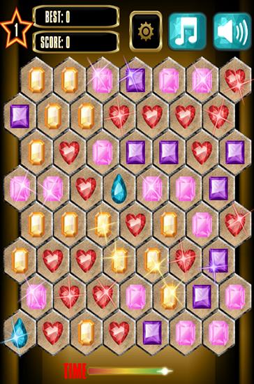 Screenshots of the game Jewels blitz: Gold hexagon on Android phone, tablet.