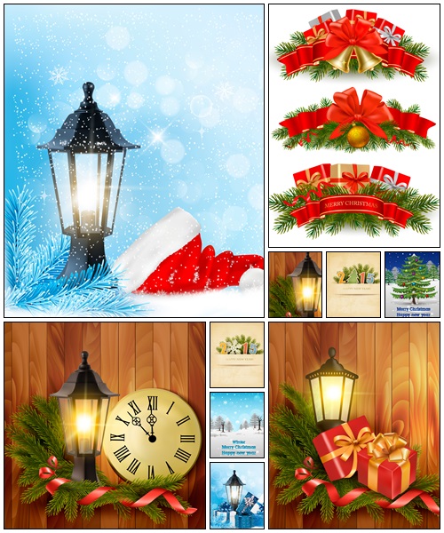 Christmas background with a lantern - vector stock