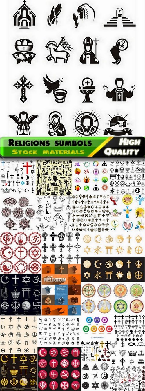 Icons and symbols of different religions - 25 Eps