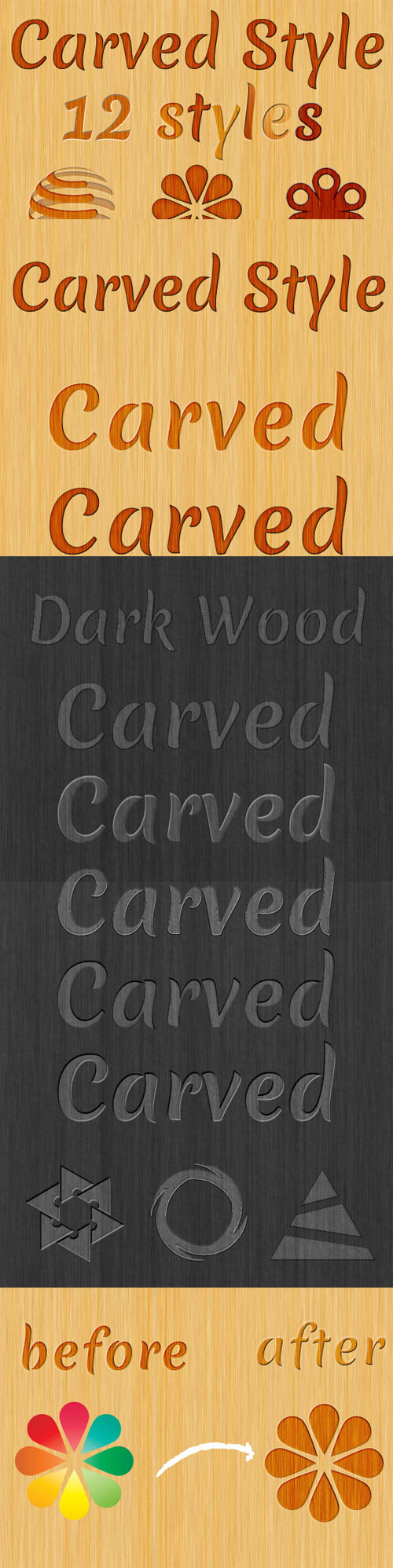 CreativeMarket - 12 Carved Wood Styles 1619
