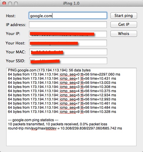 iPing: как узнать свой MAC-адрес, IP-адрес и пропинговать любой сайт в Mac OS X