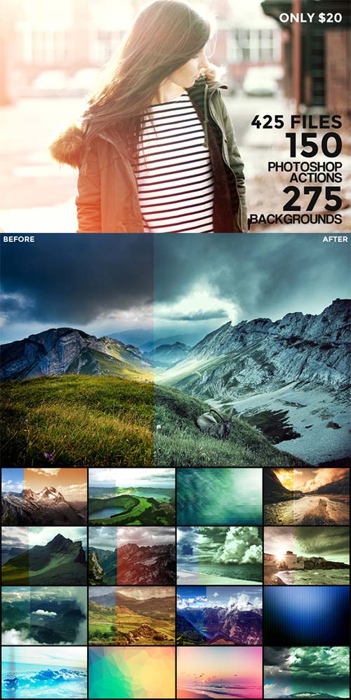 CreativeMarket 150 Actions + 275 Backgrounds Bundle