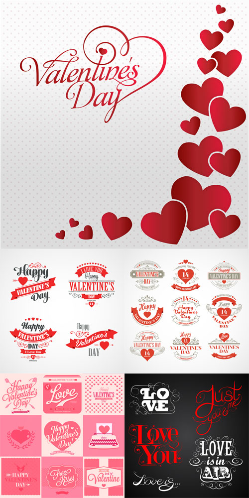Vector Set - Happy Valentines Day Lettering Card 7