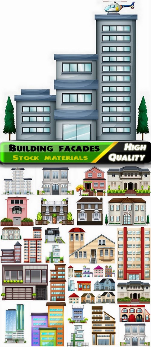 Various cartoon building facades and exterior design - 25 Eps