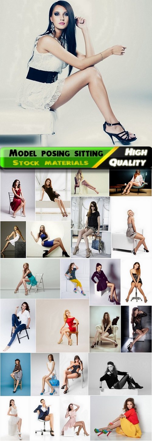 Fashionable female model posing sitting - 25 HQ Jpg