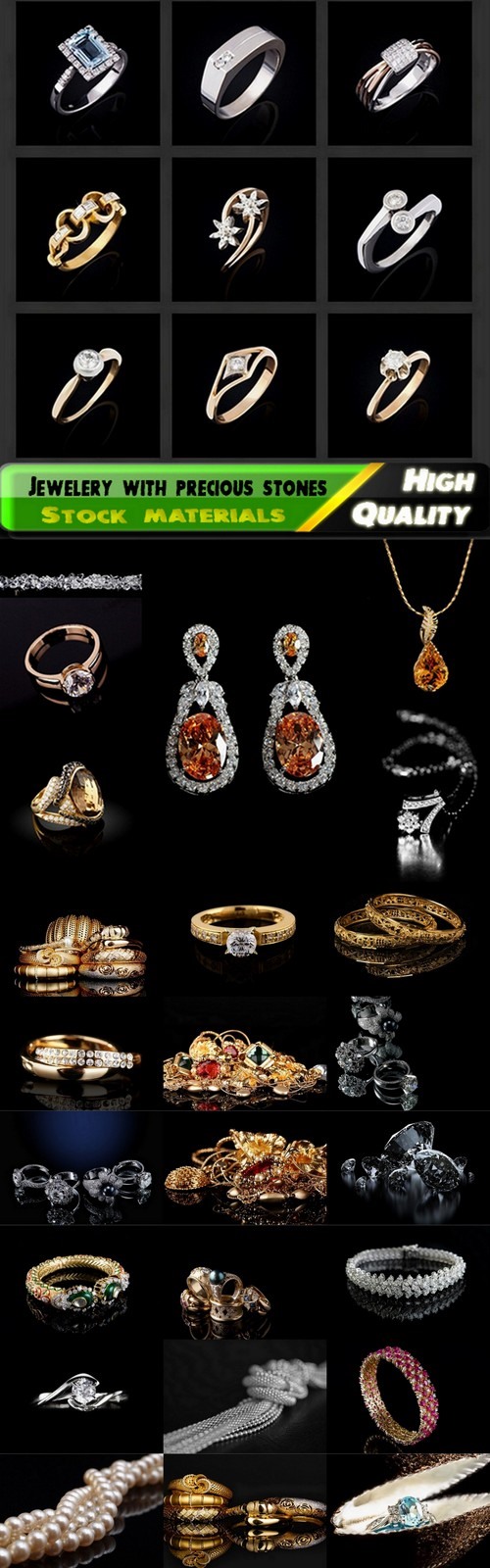 Jewelery with precious stones isolated on black - 25 HQ Jpg