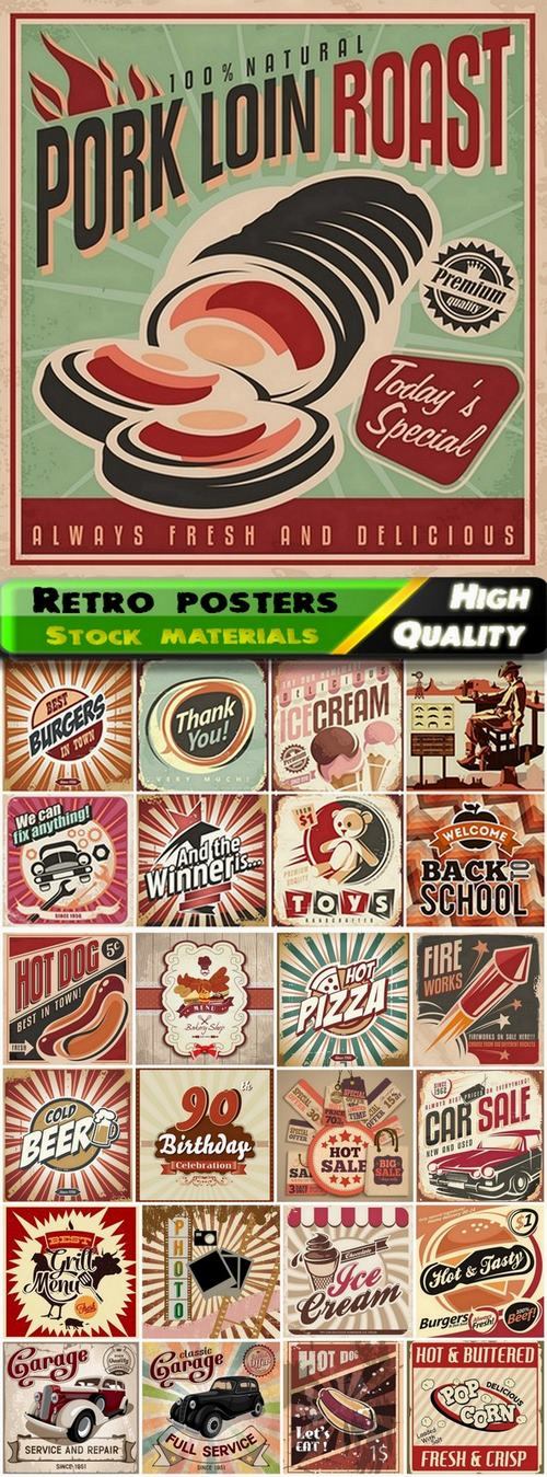 Retro posters and labels in vector from stock - 25 Eps