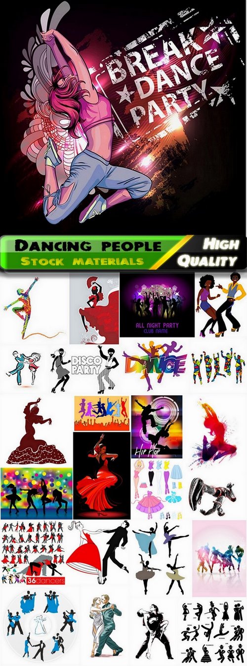 Dancing and active people in vector from stock - 25 Eps