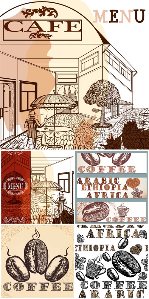 Cafe, menu, vector backgrounds with coffee