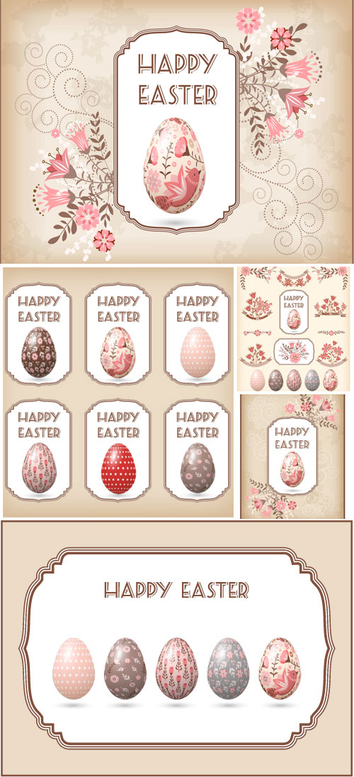 Easter vector, gentle background with Easter eggs and flowers