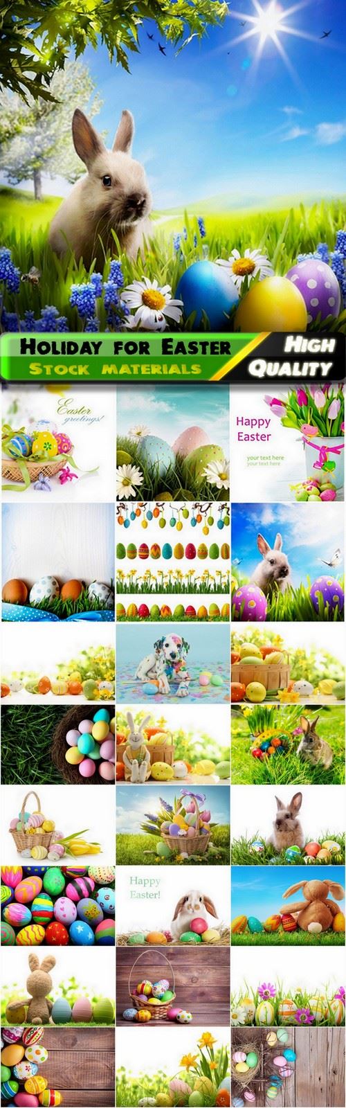 Holiday backgrounds with eggs and rabbits for Easter - 25 HQ Jpg