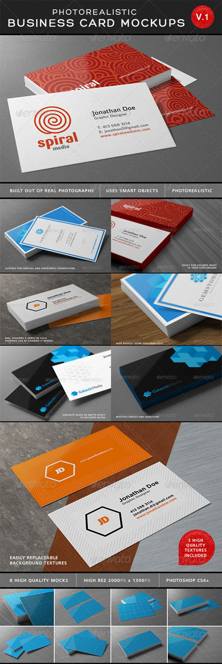 Ultimate Photorealistic Business Card Mockups - Photoshop PSD (CS4+)