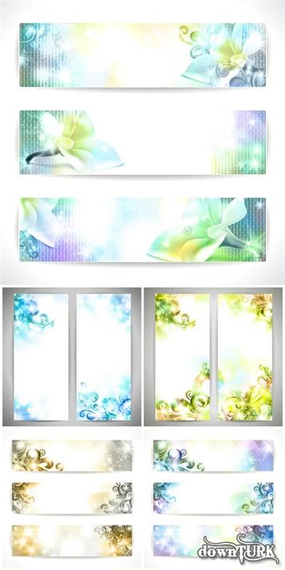 Vector banners with shiny floral elements